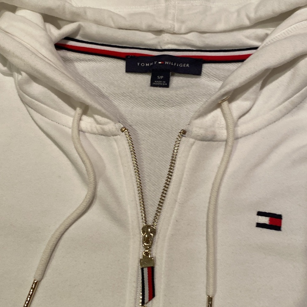 Tommy Hilfiger White Casual Gold Zip Hoodie- S - Picture 9 of 9